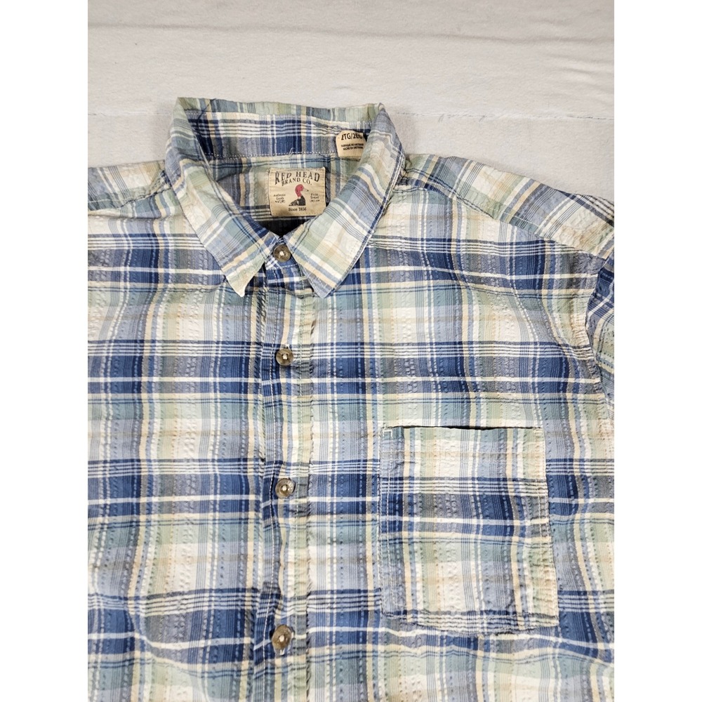 RedHead Mens 2XL Plaid Short Sleeve Button Up Shirt Blue Green 602RHS20-7607W‎